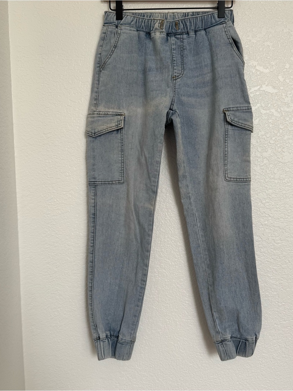 Almost Famous Light Wash High-Rise Denim Cargo Joggers with Elastic Waist